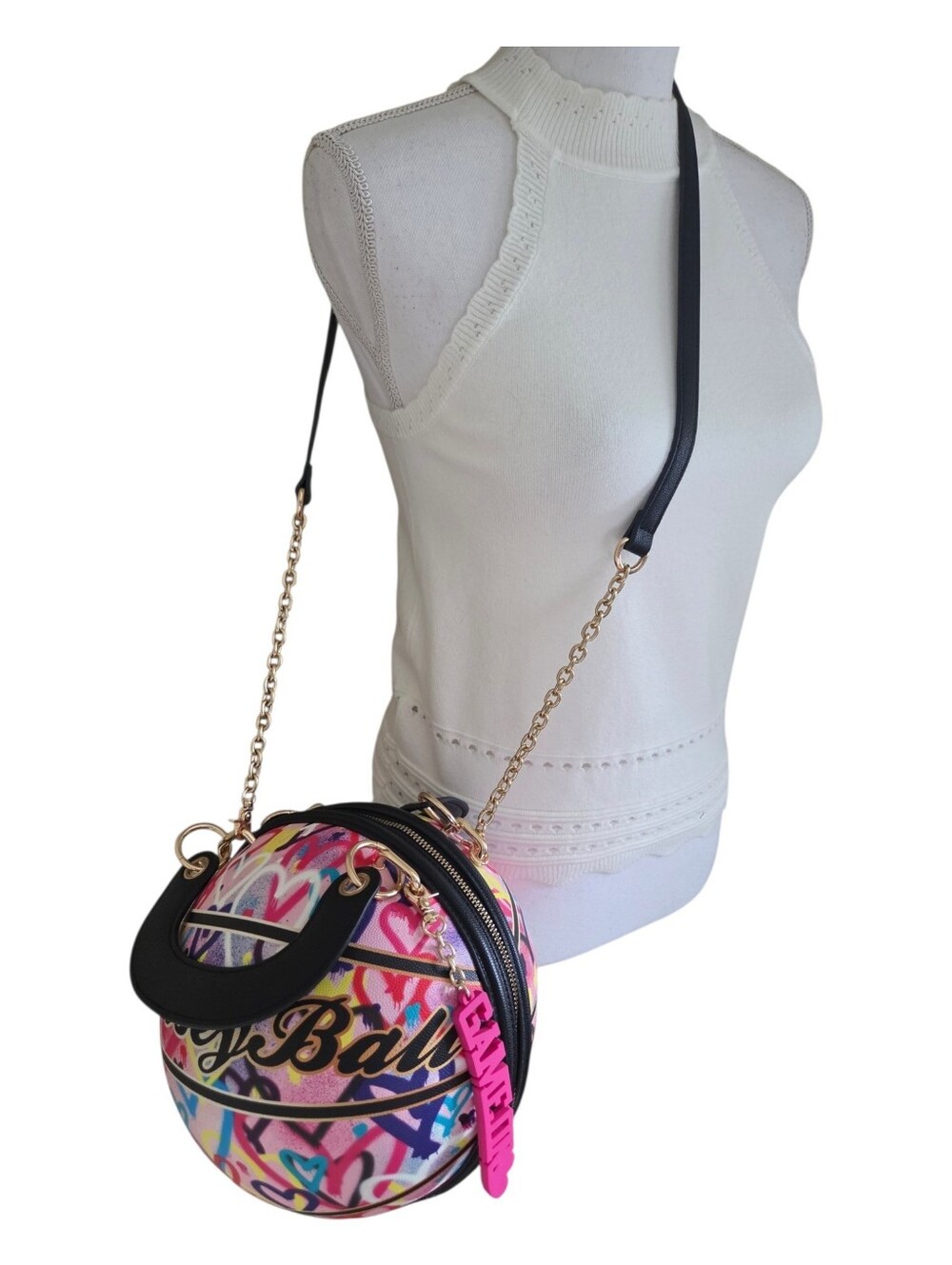betsey johnson kitsch betsey-ball top handle crossbody basketball purse - Picture 4 of 9